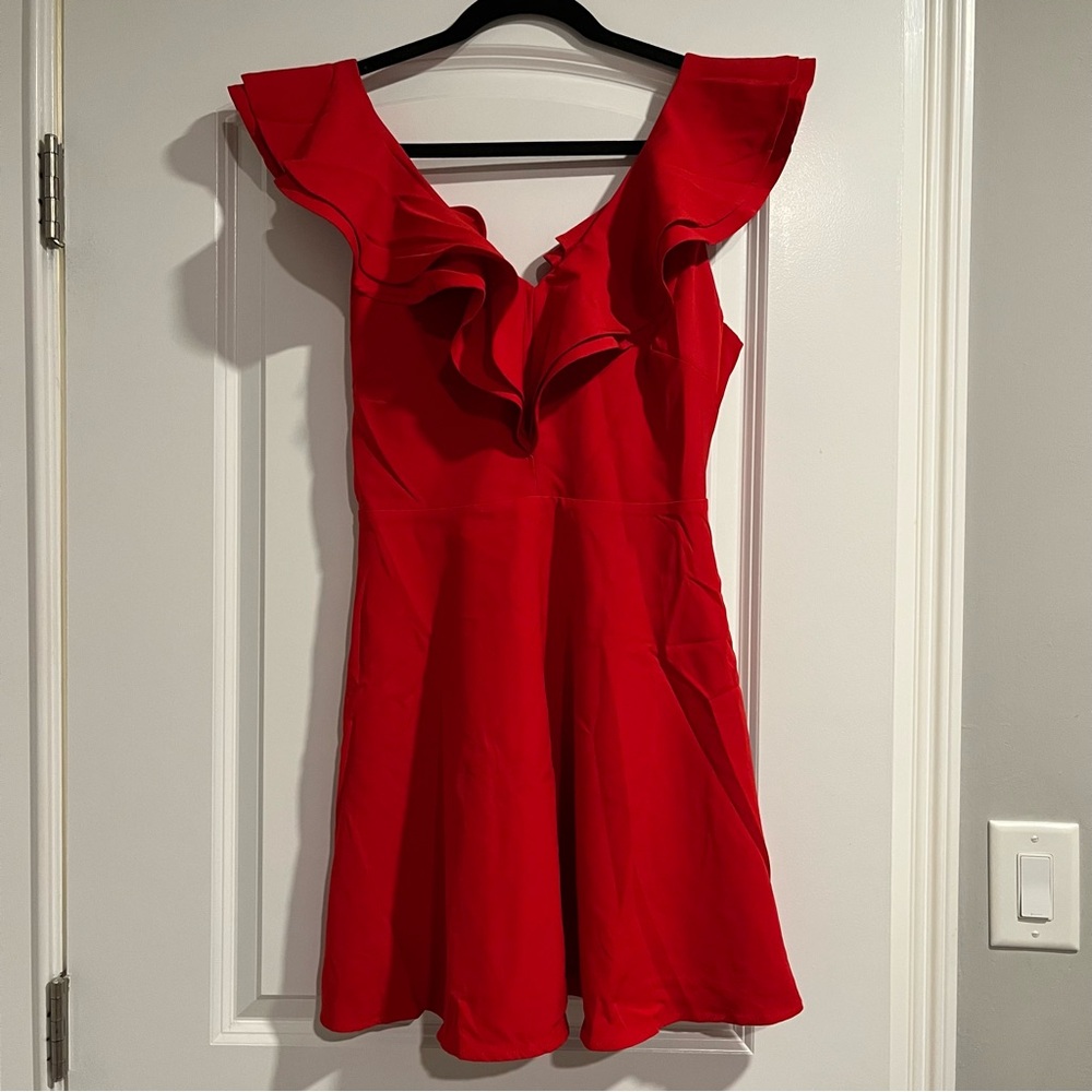 Divine Darling Red Ruffled Skater Dress